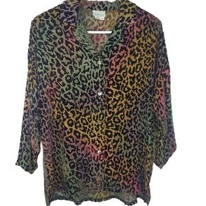 Kay Chapman Blouse Leopard Print Ombre Rainbow Burnout Velvet Small Art to Wear